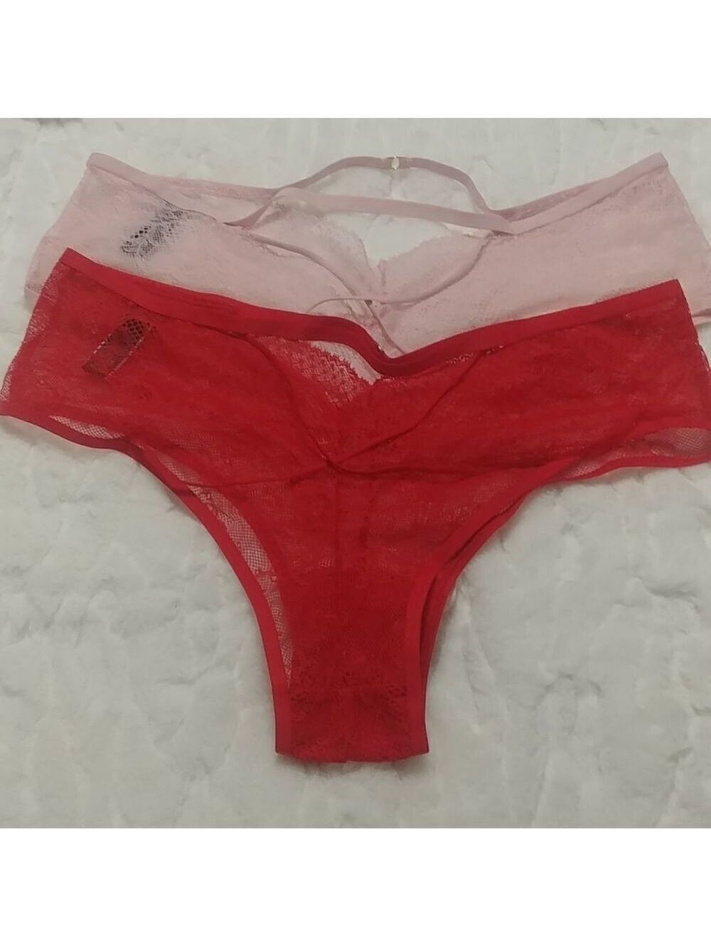 NWOT XL Vintage Victoria's Secret Very Sexy Cheeky Pink/Red Strappy Detail